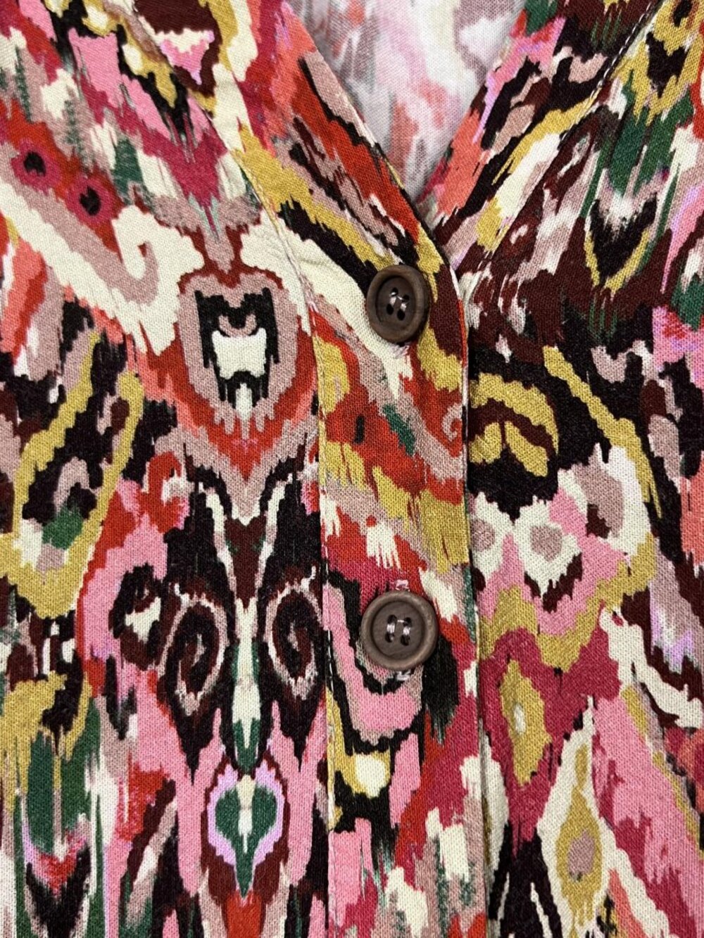 Zara ikat swirl caftan maxi dress side slit flowy boho colorful linen blend L - Picture 4 of 9